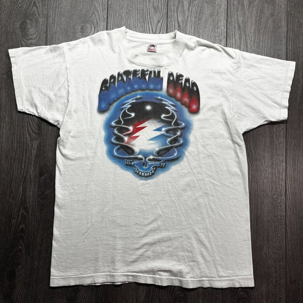 Vintage 1994 Grateful Dead Liquid Steal Your Face Shirt XL Graffiti Rare White